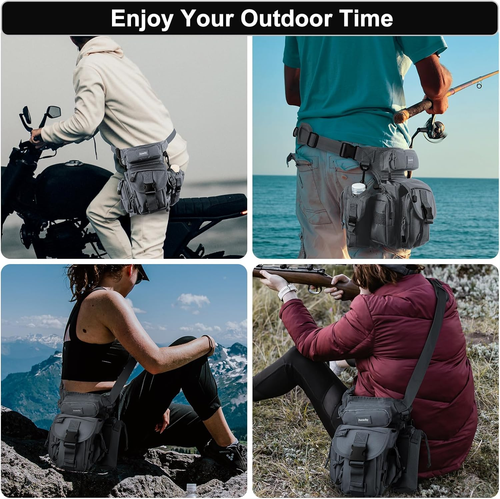 Borsa Da Gamba Da Uomo Tattica Borsa Gamba Moto Con Bottiglia D'Acqua, Grigio Ch - Foto 3 di 12