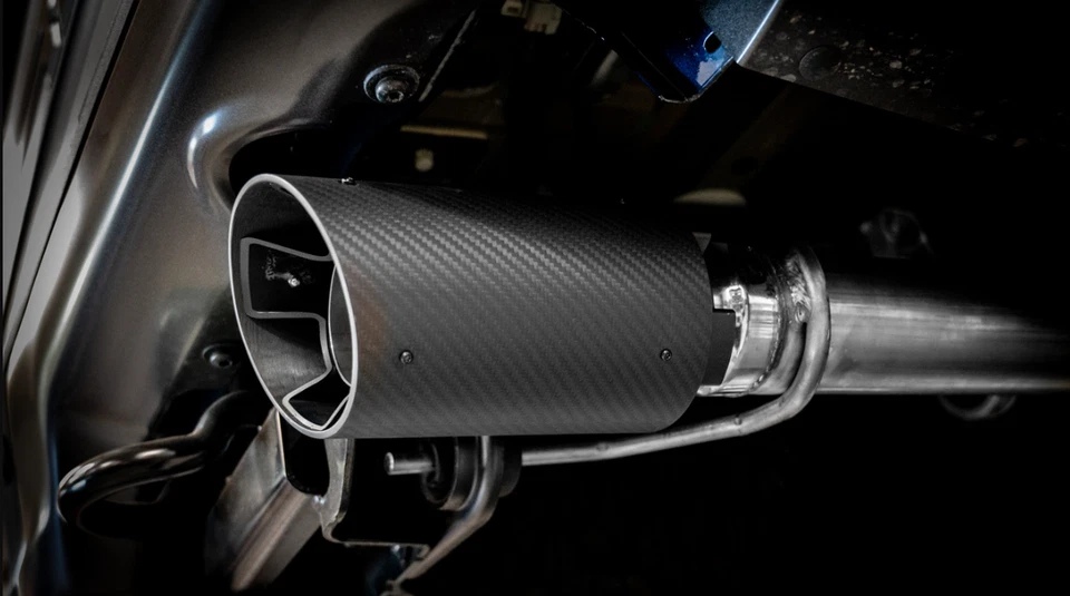 Tubos traseros Borla 4,5" puntas de fibra de carbono para 21-25 Ford F-150 Raptor R 3,5 L/5,2 L Foto 2 de 4