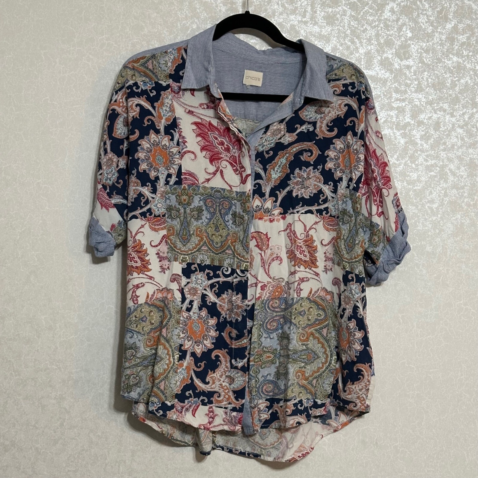 Chico's Paisley Patchwork Print Button Down Shirt… - image 1