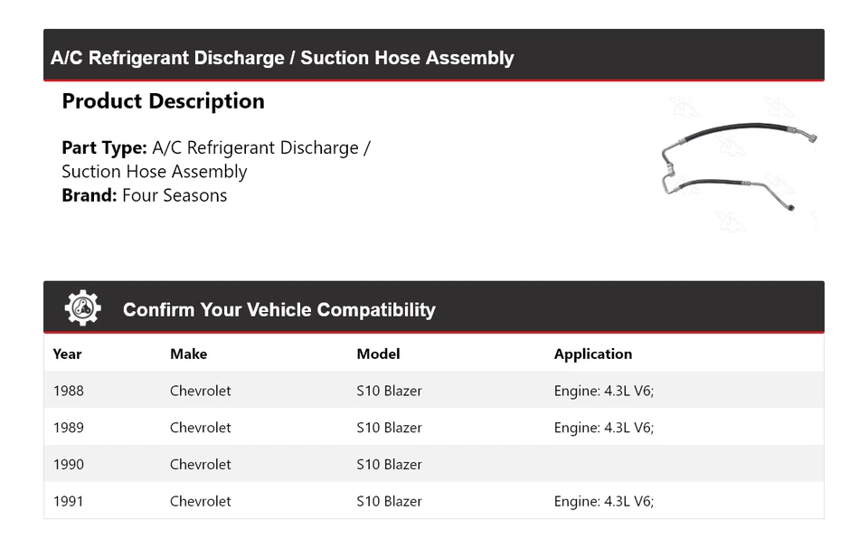 Conjunto de manguera de línea de succión de descarga Blazer para Chevrolet S10 1988-91 4 temporadas Foto 2 de 4