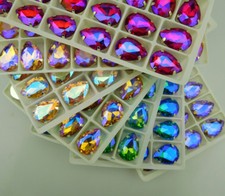 silver Settings Sew on Crystal Glass Rhinestone Teardrop AB color size Choice