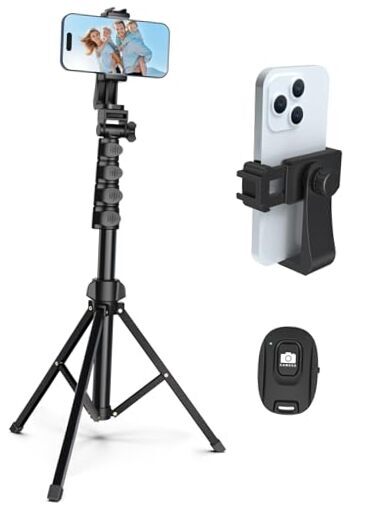 64-Inch Adjustable Tripod for Camera and Phone with Remote and Holder