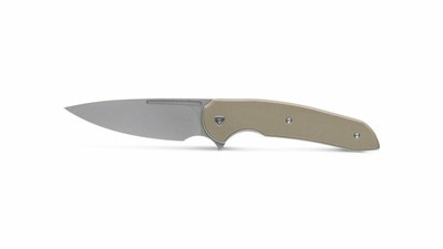 Ferrum Forge Stinger Knife Tan SS G10 Handle Stonewash Plain Edge FF005T