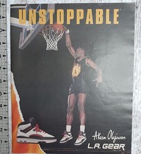 1989 L.A. Gear Vintage Print Ad Shoes Basketball Akeem Alajuwon Dunk Unstoppable