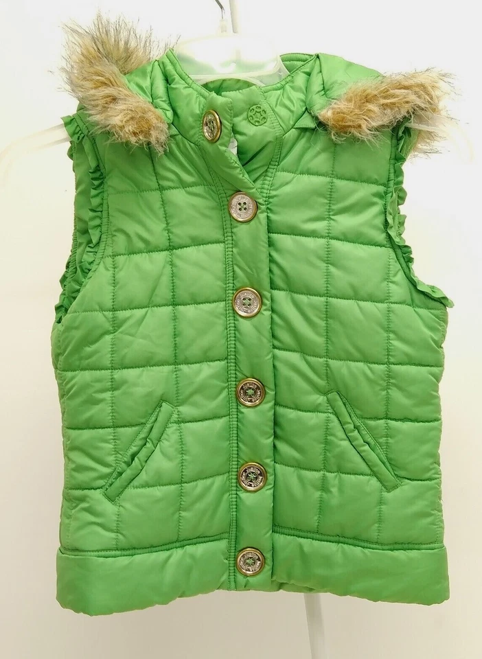 Chaleco Justice Chaqueta Niñas Talla 12 Verde Sudadera con Capucha Sin Mangas Bolsillo Cremallera Abullonada Chaleco Foto 2 de 4