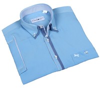 Elegantes Hellblaues Microfaser-Hemd Mit Button-Down-Kragen, Designerhemden.