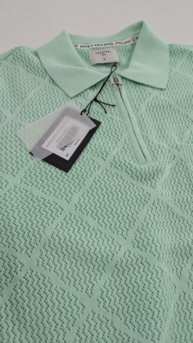 Percival Knitted Cotton Nawa Diamond Zip polo In Green Mint Size Small - Picture 3 of 5