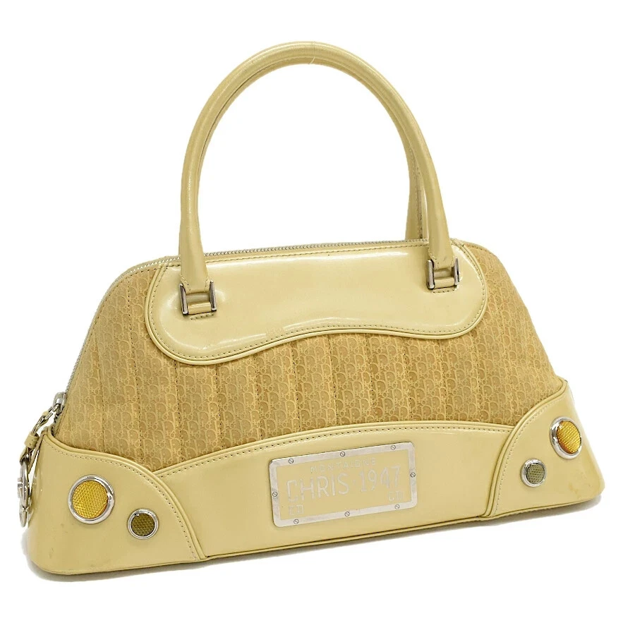Sac à main Christian Dior cuir verni daim jaune vintage élégant 202502R