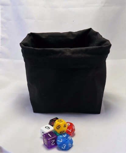 Black Dice Bag - Square Freestanding - Cotton - Drawstring Tile Pouch - RPG D&D - Picture 2 of 4