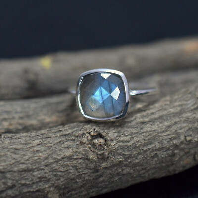 AAA+ Labradorite Square Cut Gemstone 925 Sterling Silver Women Handmade Ring