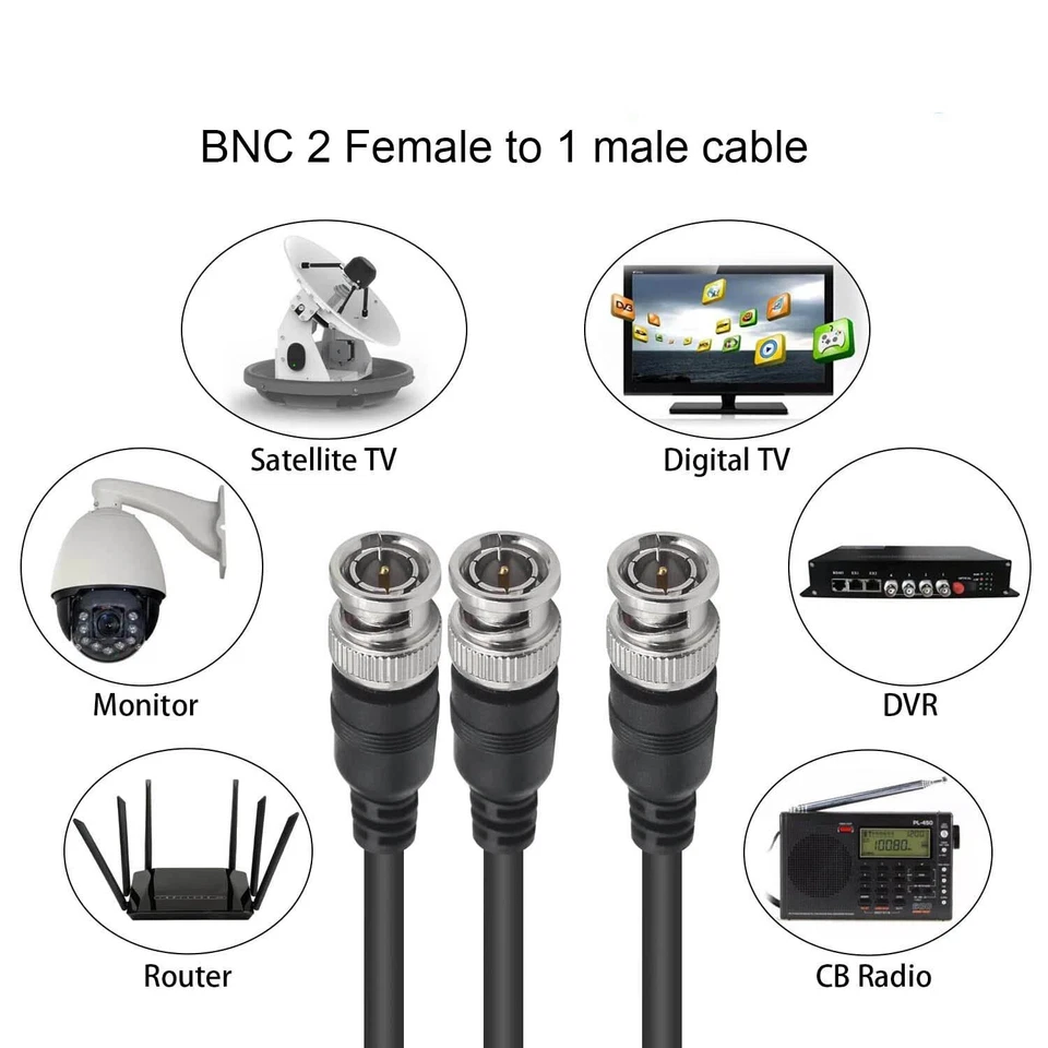 1pcs BNC Splitter 2 in 1 Male to 2 Male Coax Cable for CCTV System Radio Cameras - Image 2 of 4