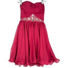 Persun Womens Strapless Rhinestone Embellished Party/Prom Chiffon Dress Wine Sz2