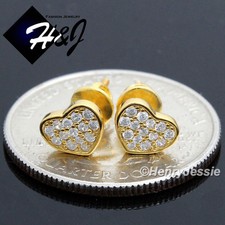 925 STERLING SILVER 7X6MM HEART ICY CUBIC ZIRCONIA GOLD PLATED STUD EARRING E92