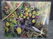 LSARTS 2 Piece Designer Serving Set Pansies Cheese Board with Spreader