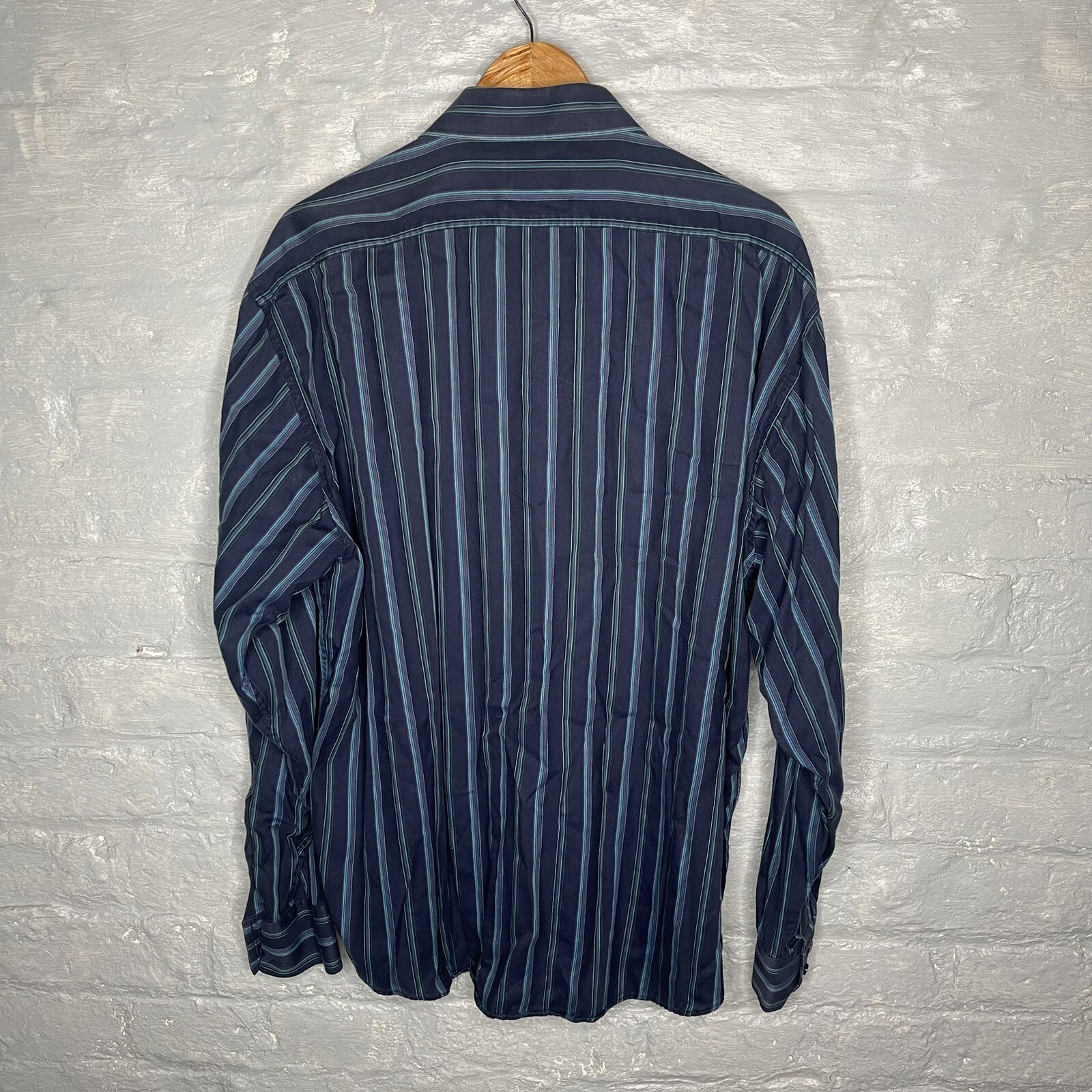 Camicia uomo Yves Saint Laurent YSL cotone righe bottoni blu navy XL