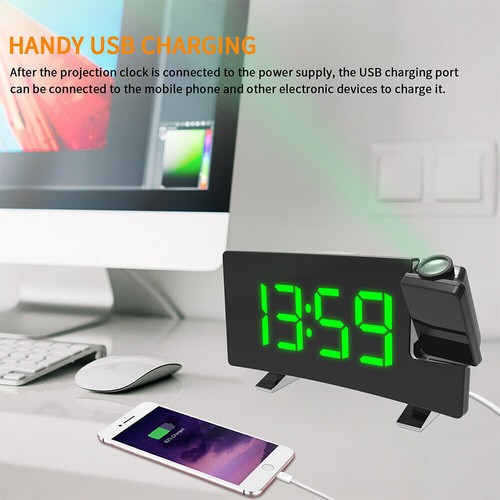 LED FM Radiowecker mit Projektion Digital Funkuhr Dimmbar Tischuhr Alarm USB. - Bild 7 von 18
