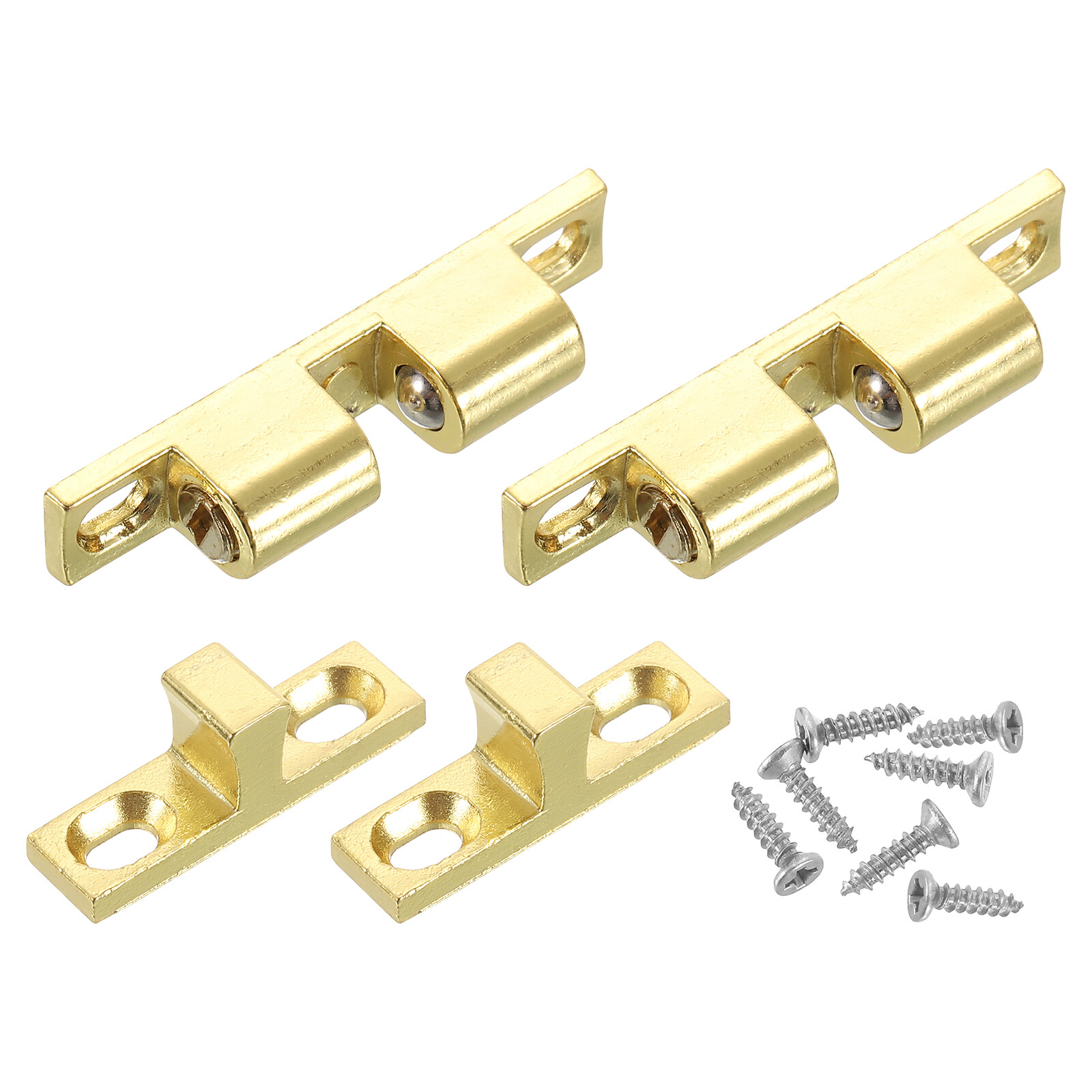 2Pcs Cabinet Latch Double Roller Catches for Cabinets Closet Door, Brass
