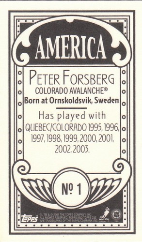 03/04 Topps C55 Mini America Back #1 Peter Forsberg Avalanche corpo completo - Foto 2 di 2