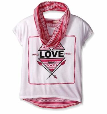 Dream Star Girls' Short Sleeve Top With Printed Chiffon Back and Print, Large