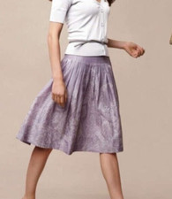 Talbots Paisley Voile A-Line Skirt Womens 4 Lavender Pleats Lined Embroidered
