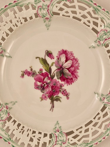 Antique KPM Reticulated Plate, Floral, Puce & Green, Iron Cross Mark - Picture 3 of 11