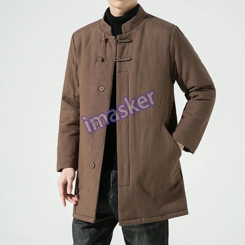 OFF WHITE Cappotto cotone stile cinese uomo media lunghezza bottoni retrò tang tuta cotone giacca