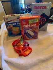 Vintage Travel Games-- Connect Four 1981, Yahtzee 1984, Match,  Lot Of 4