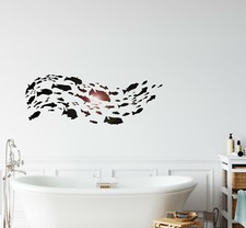 Wall Decal Fish Wave Bathroom Sea Marine Ocean Vinyl Decor 35 in x 13 in gz386