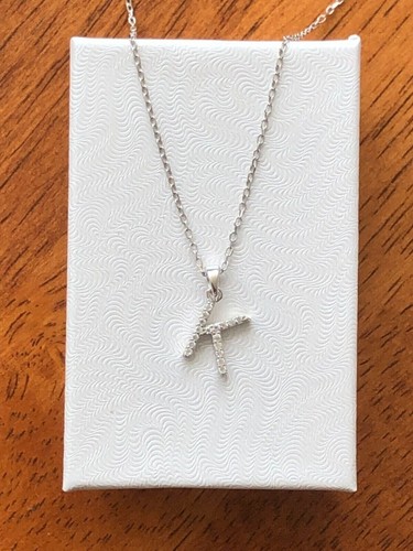 925 Sterling Silver Tiny Cz Initial Letter K Pendant Necklace Womens Girls 9mm - 第 3/8 張圖片