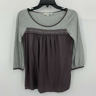 Boden Top Womens 2 Gray Brown Mixed Media Boho Romantic Popover Knit Blouse
