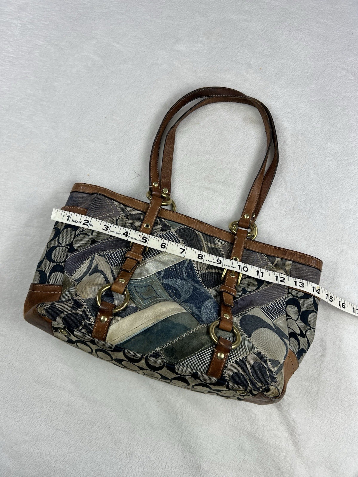 Distressed Coach Patchwork Hand Shoulder Bag Deni… - image 20