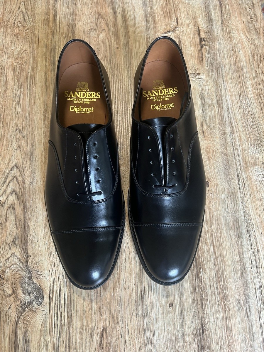 Sanders Stockholm Black Cap Toe Oxford Dress Shoes UK 9.5 US 10.5