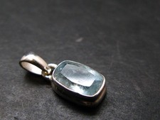 Genuine Faceted Aquamarine Gem Sterling Silver Pendant From Brazil - 0.7"