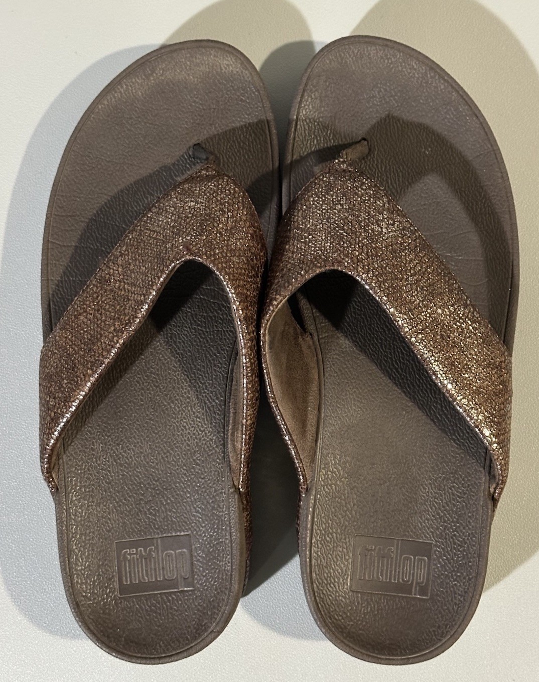 Fitflop Lulu Bronze Shimmer Sandals Flip Flop Thong Women's Size 7