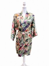 Vintage California Dynasty Satin Kimono Robe Belted Floral Tropical Large