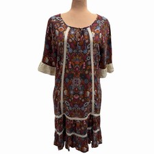 Matilda Jane Intermission Dress Brown Damask Floral Lace 3/4 Sleeve Medium Boho