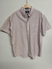 Stafford Wrinkle-Free Button Down Short Sleeve Dress Shirt Stripe Oxford 90's XL