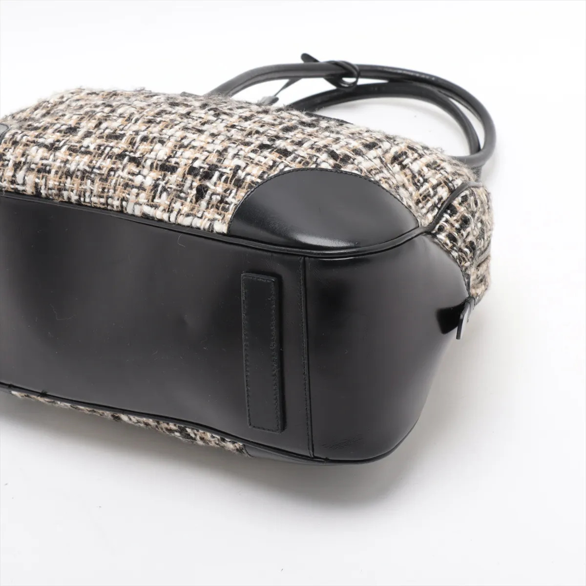 Prada tweed x leather Hand bag Black thumbnail 3