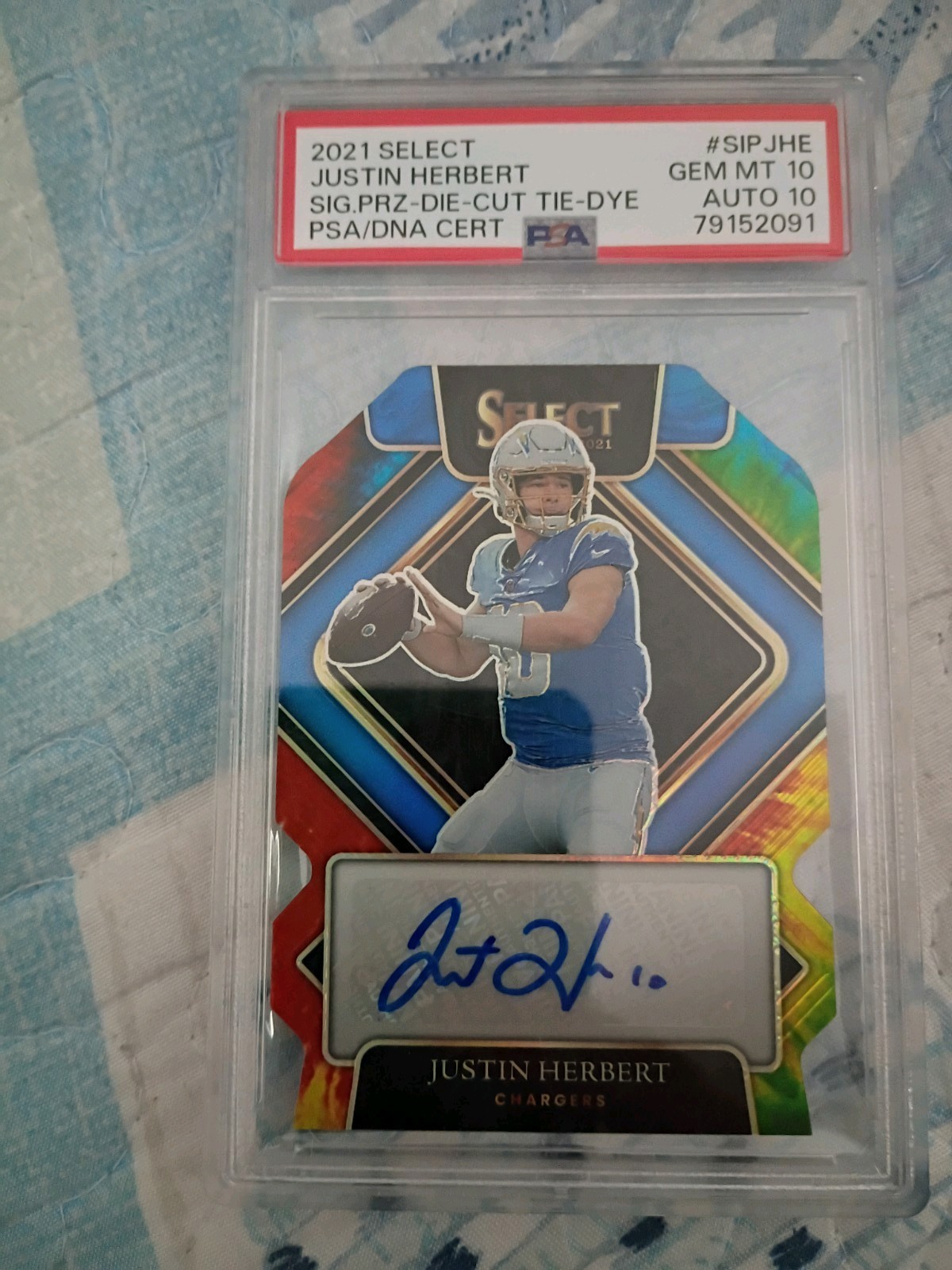 2021 select Justin Herbert die cut tie die auto /25 PSA 10 view 1
