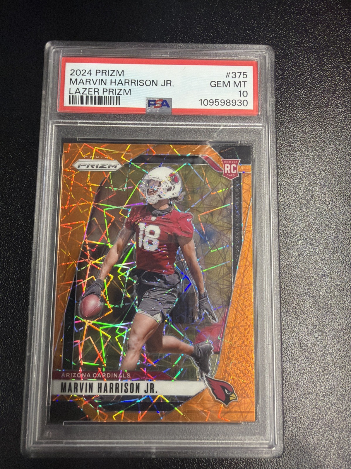 2024 Panini Prizm Rookies Marvin Harrison Jr. #375 Lazer Prizm (RC) PSA 10 view 2