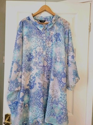Women s Yours Size 30/32 NWOTGS Blue Mix Long Over Shirt Cover Up Blouse Plus