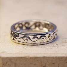 Size 7.5, vintage sterling silver handmade ring, 925 filigree spiral band