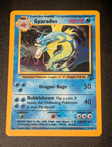 Pokemon TCG Gyarados 7/130 Base Set 2 Holo Rare 2000 English Stage 1 100 HP