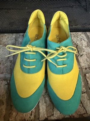 Arche Paris France Colorblock Nubuck Leather Oxford Shoes Turquoise Yellow EU 36
