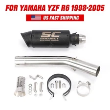 For Yamaha YZF R6 1998-2005 Exhaust Mid Pipe Black Muffler Tips Slip on System