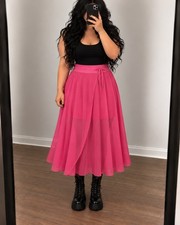Halara High Waisted Mesh 2-in-1 Pocket Flare Skirt Size XL Pink