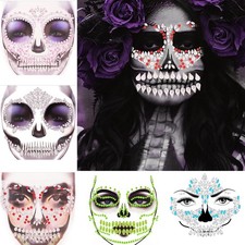 Day Of The Dead Face Jewels 5 Pack Skull Gems Halloween Makeup Stickers