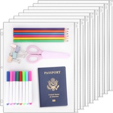 8 Pack Clear Letter Binder Pockets 3 Ring Zipper Pouch Doc Organizer PVC