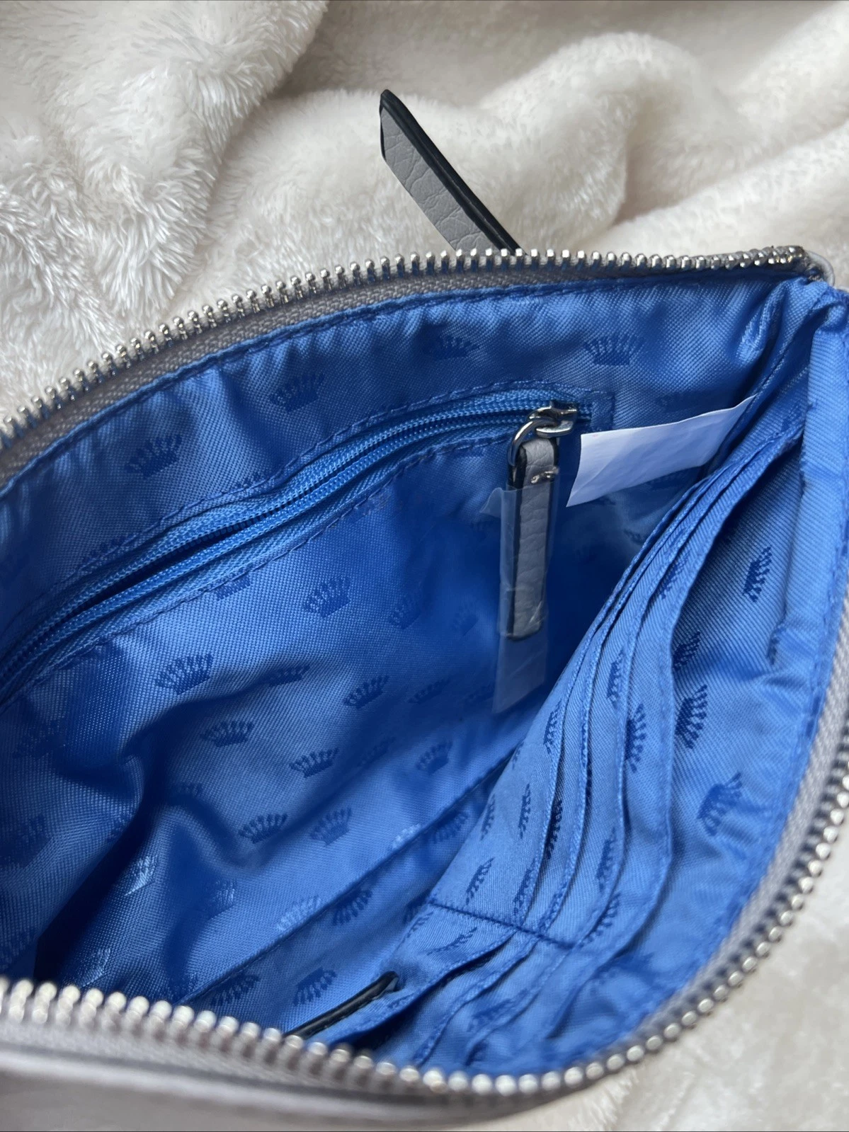 NUOVO! Portafoglio da polso vintage Y2K Juicy Couture grigio blu royal fodera preparazione