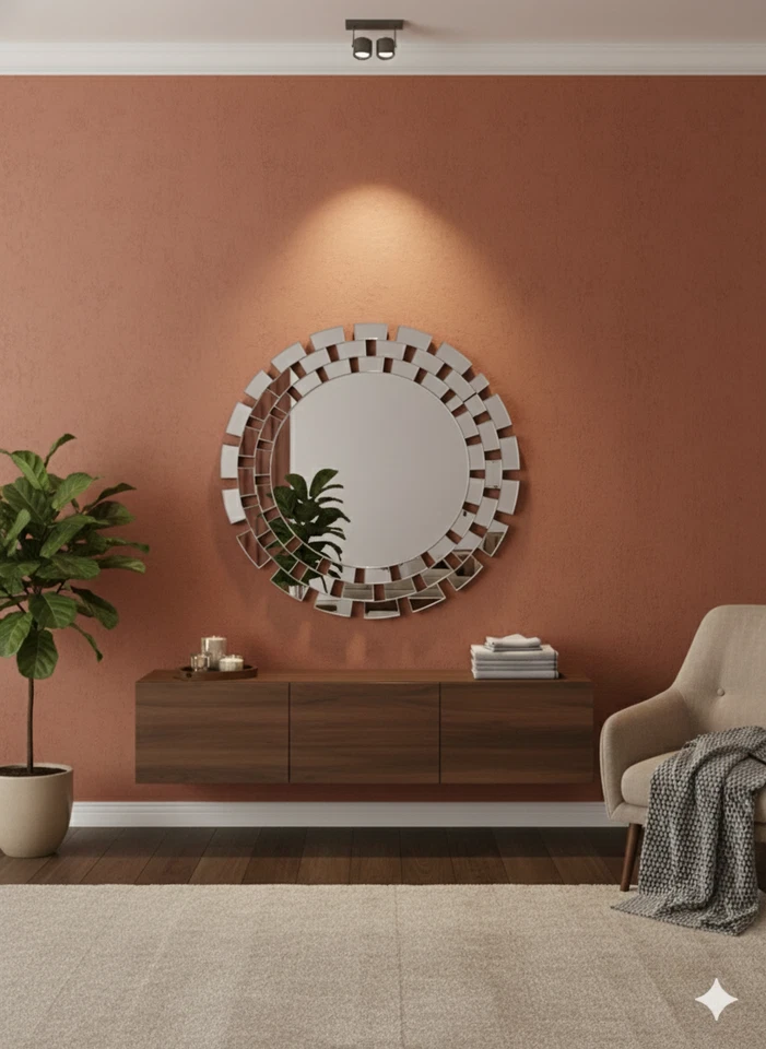 Espejo redondo de 32 pulgadas montado en la pared espejo de baño con decoración sin marco Foto 3 de 4